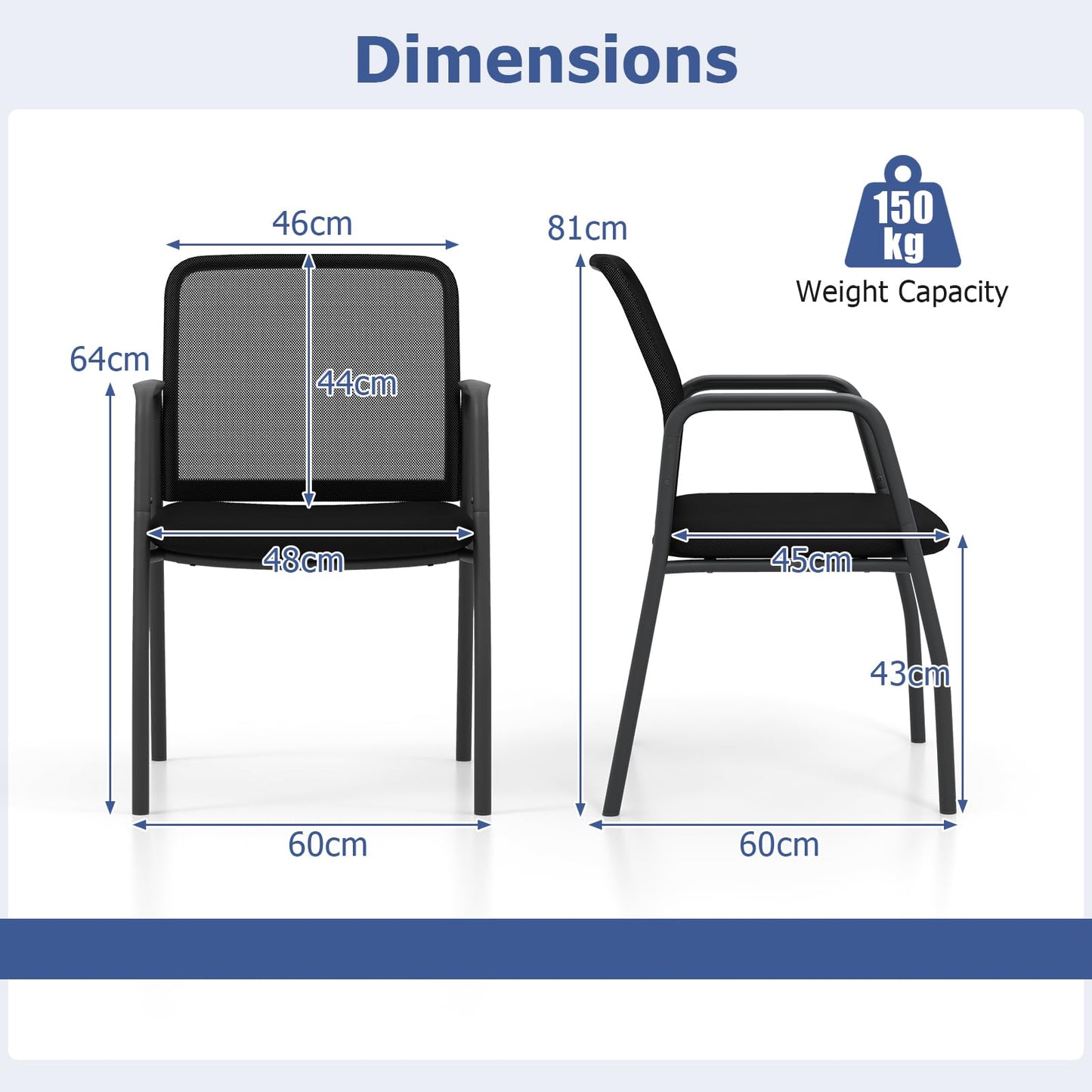 Office Guest Chairs with Ergonomic Mesh Backrest and Cushioned Seat