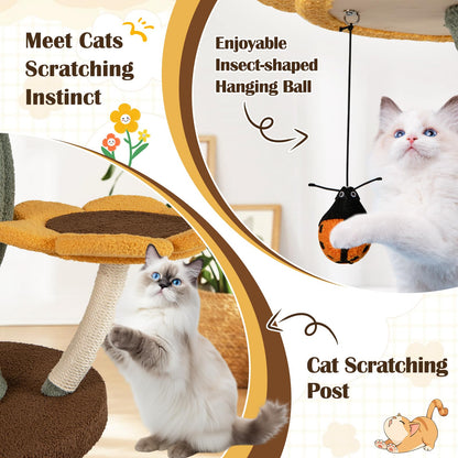 Cat Tree, 175cm Tall Cat Tower with 4 Flower-shaped Platforms