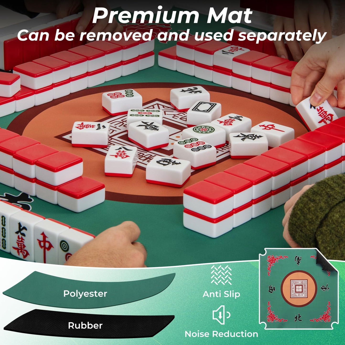 Folding Mahjong Table with Removable Game Mat