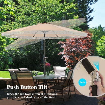 9FT Garden Parasols with Fringe with Push Button Tilt