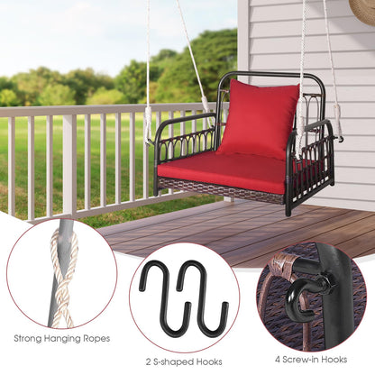 1 Person Rattan Woven Hammock Chair with Back and Seat Cushion