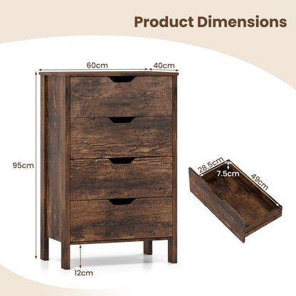 4-Drawer Wooden Tall Utility Storage Dresser with Anti-Toppling Kits for Bedroom