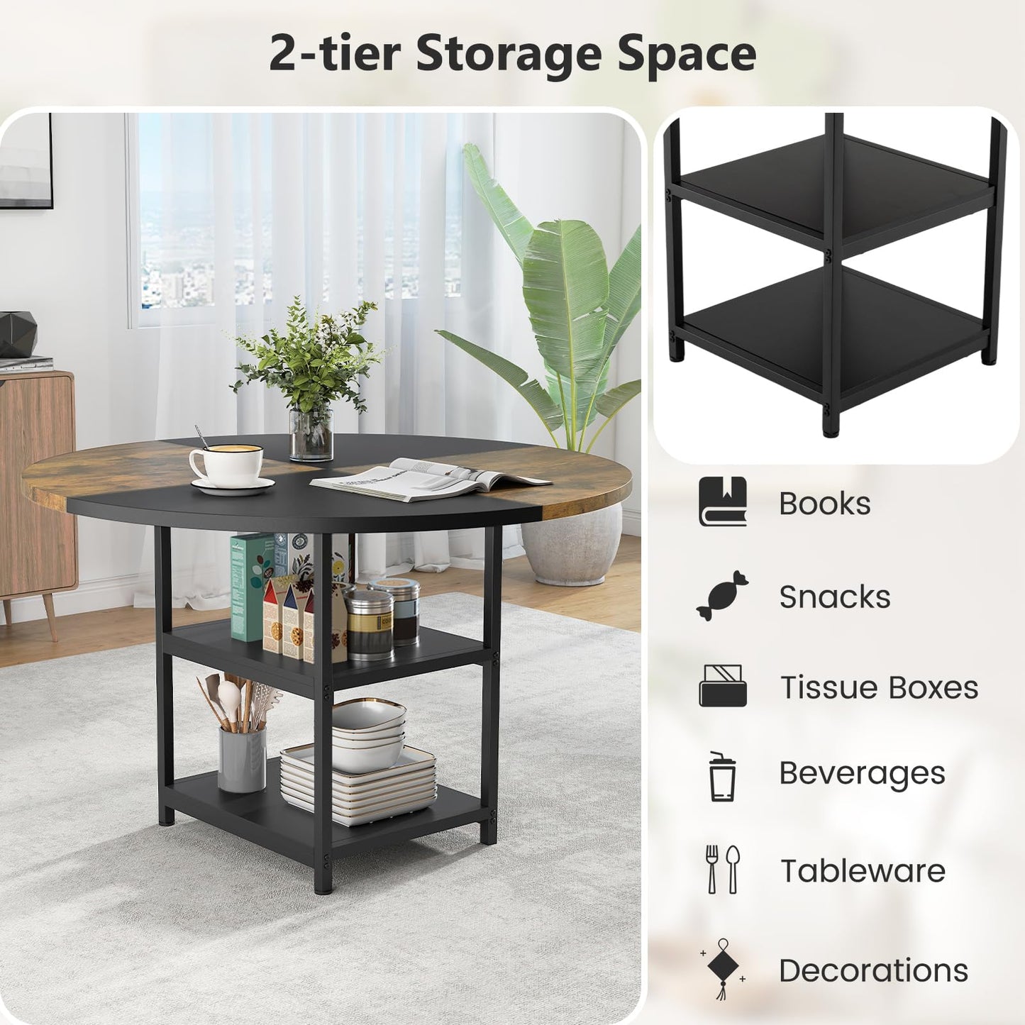 120 cm Dining Table with 2-tone Color-blocked Design