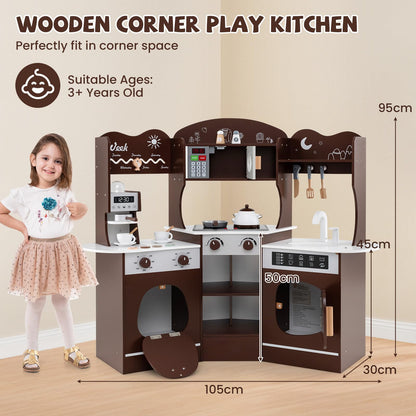 Kids Corner Wooden Play Kitchen with Coffee Machine Slide Microwave