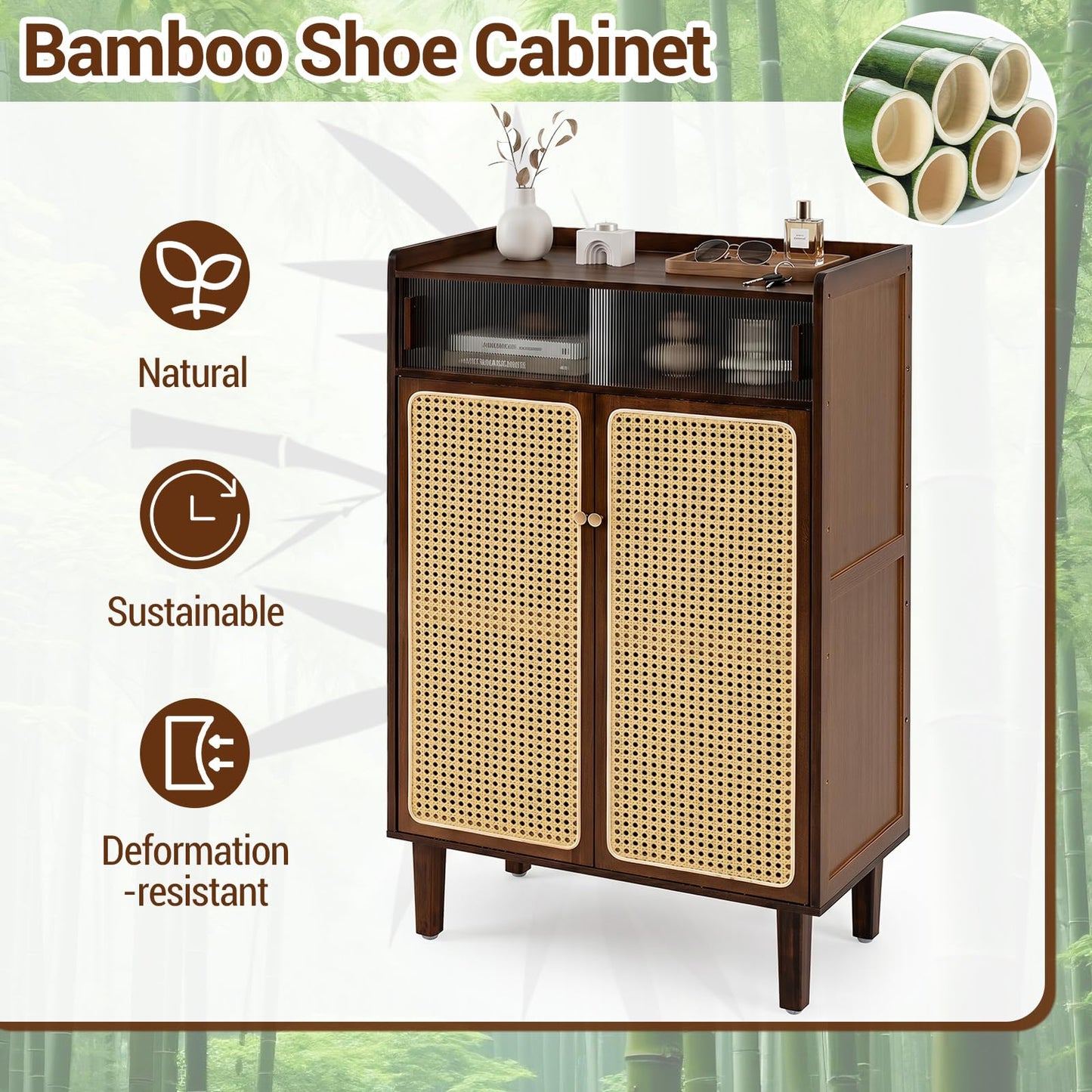 Bamboo Shoe Cabinet, 6-Tier Shoe Storage Cupboard