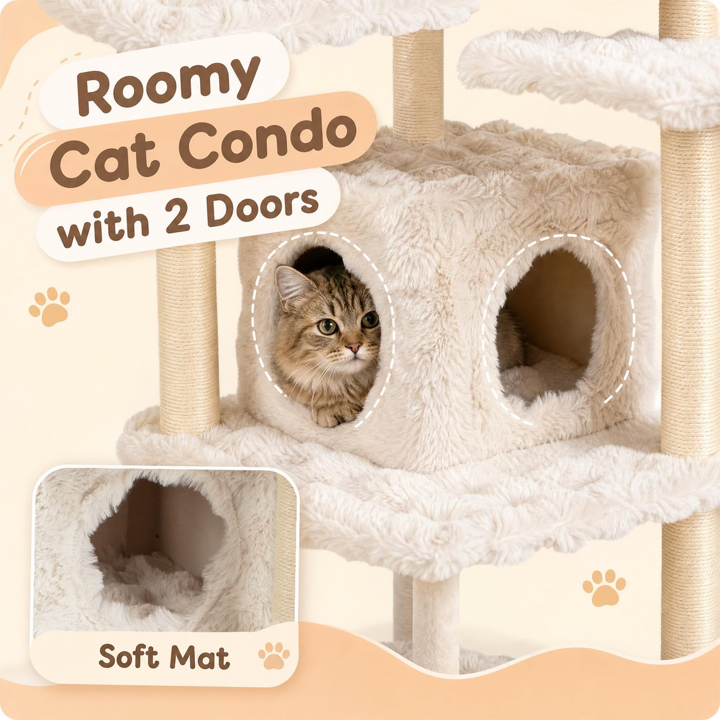 Cat Tree with Sisal Scratching Posts and Platform for Indoor Cats