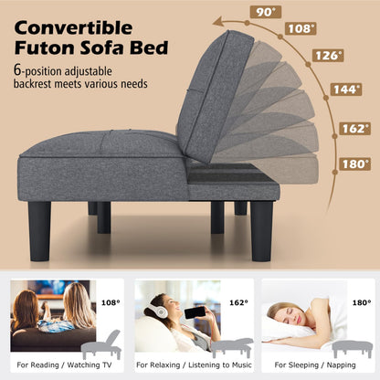 Convertible Folding Futon Sofa Bed with 6-Position Adjustable Backrest and Thick Cushion