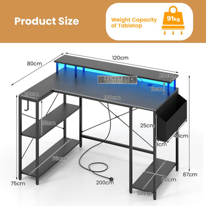 L-Shaped Computer Desk, 120CM Large Corner Desk Writing Study Table