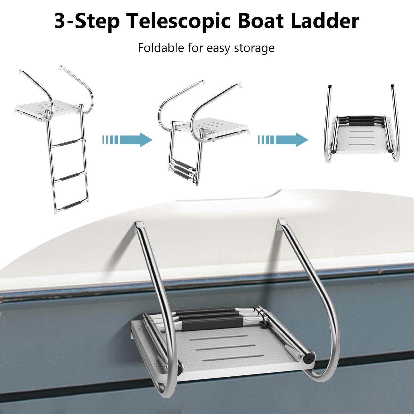 3-Step Telescoping Boat Ladder with Platform & Handrails