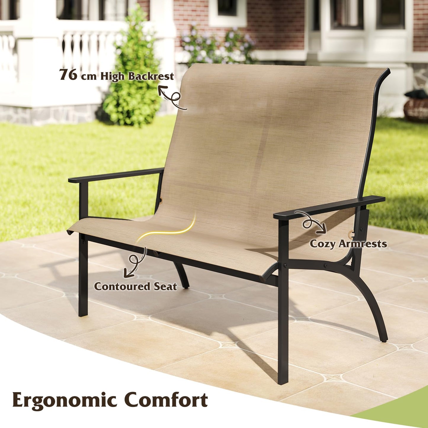 Outdoor Adirondack Bench Chair with High Back and Armrests