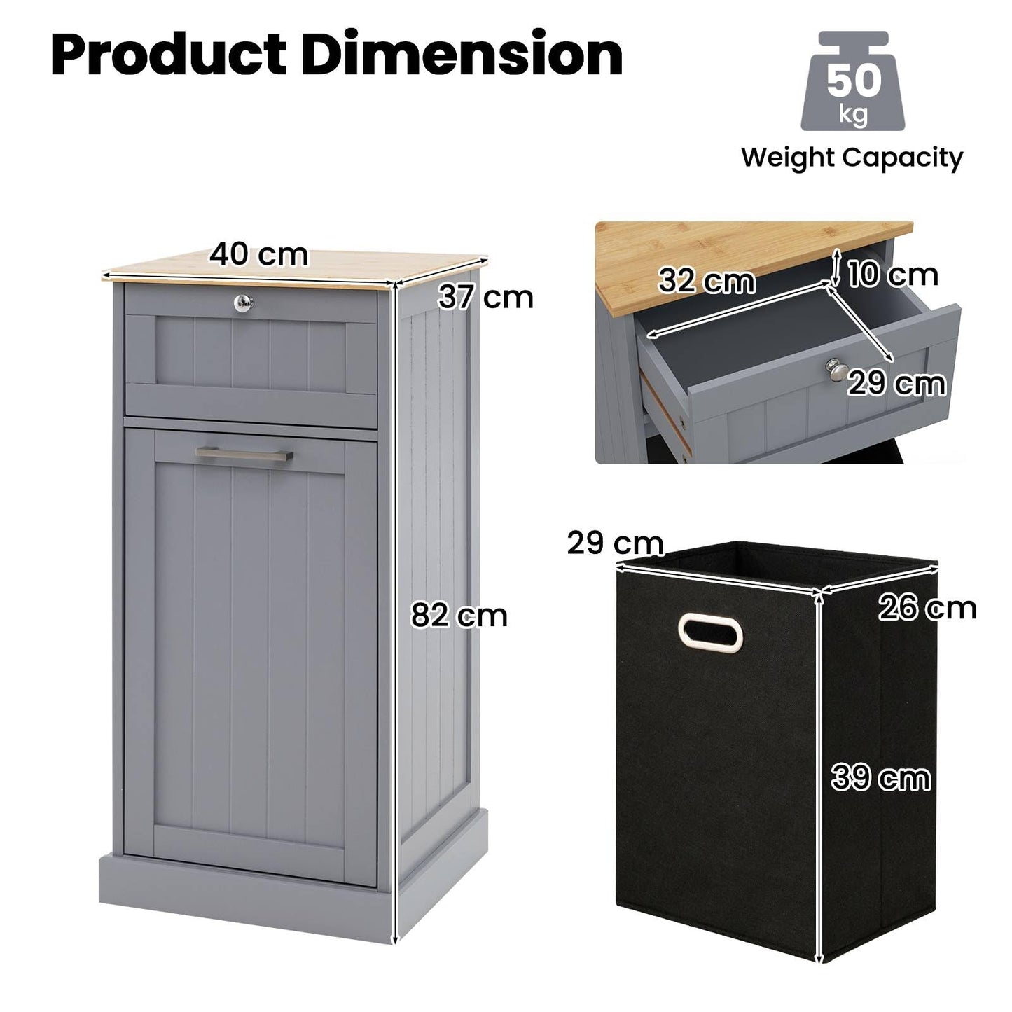 Laundry Cabinet with Basket Freestanding Tilt Out Laundry Hamper with Drawer