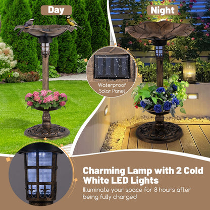 43cm Outdoor Birds Table with Solar Light & Lotus Leaf Bowl