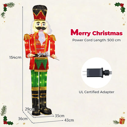 5FT Animated Nutcracker, Light Up Christmas Drummer Decoration