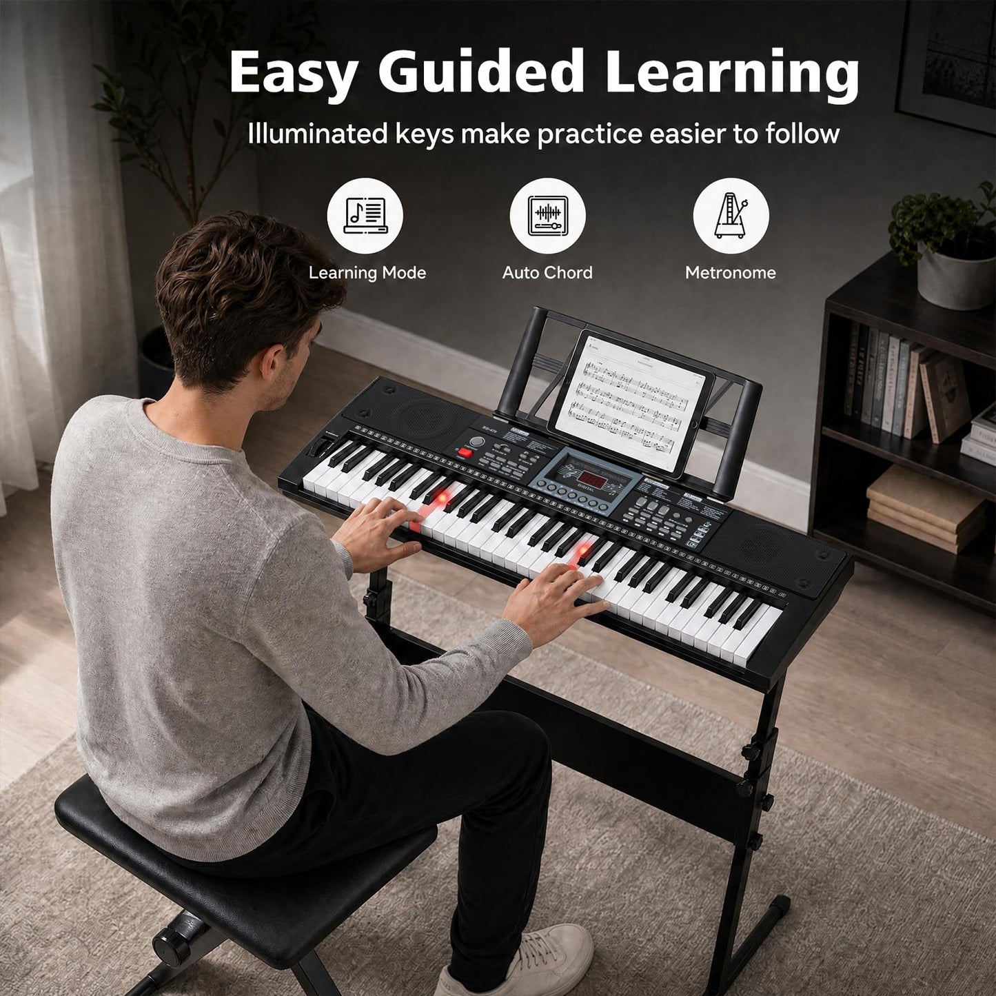 61 Key Digital Piano Keyboard, Electric Piano with Adjustable Stand