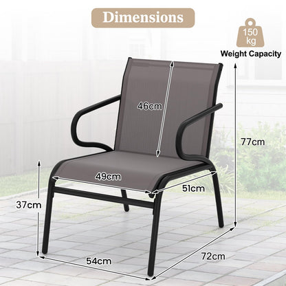 Outdoor Dining Chairs Set of 2 with Breathable Backrest & Seat and Armrests