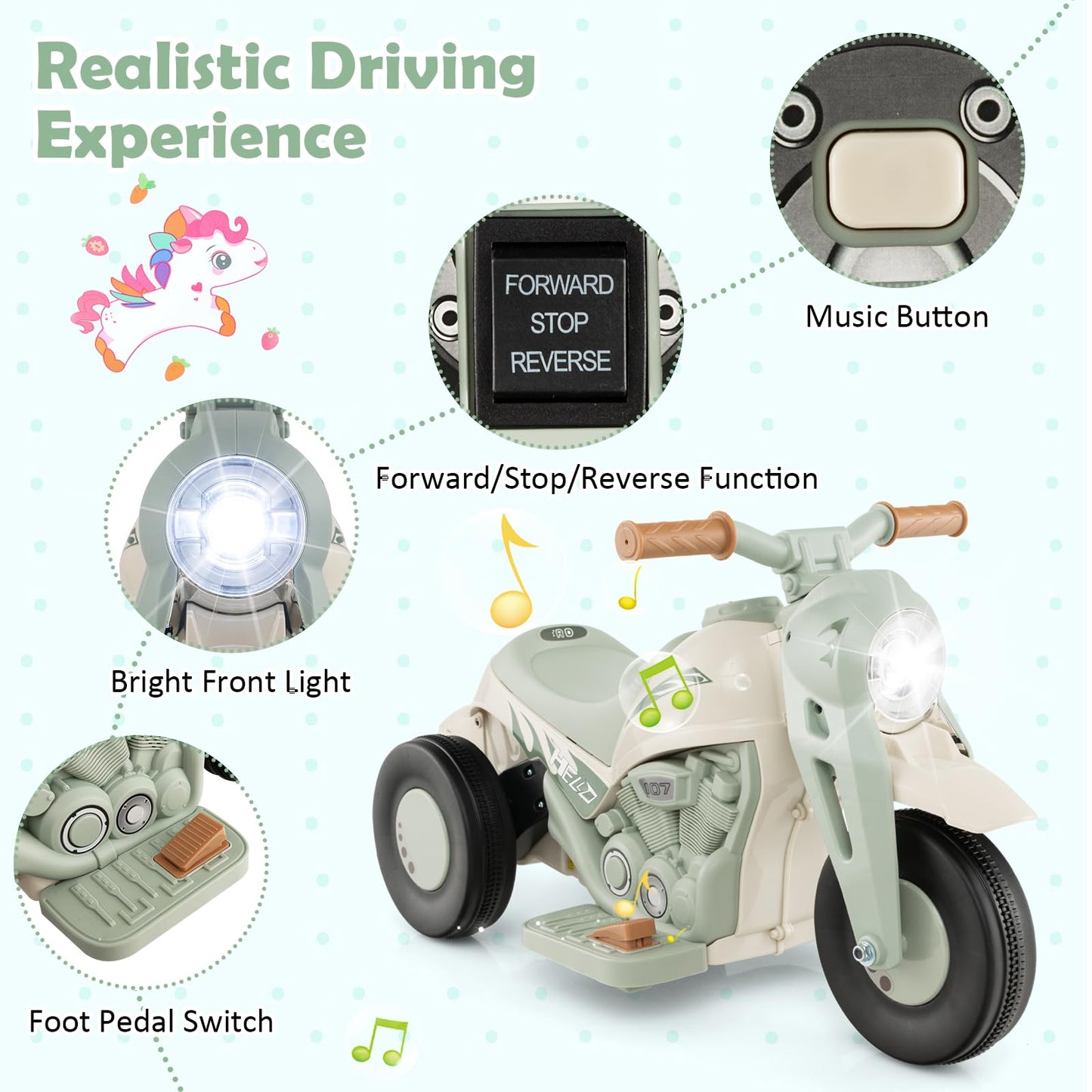 6V Electric Kid Ride on Motorcycle with Bubble Maker