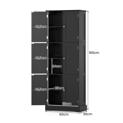 Tall Kitchen Cupboard, 6-Tier Storage Cabinet with 6 Doors