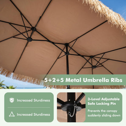 4.5m Double-Sided Thatched Tiki Parasol, Outdoor Extra Large Sun Umbrella