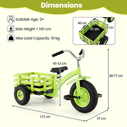 Kids Tricycle ( 121 x 57 x 68-77cm, with Storage Basket) | Carbon Steel Toddler Trike with Inflatable Rubber Tires