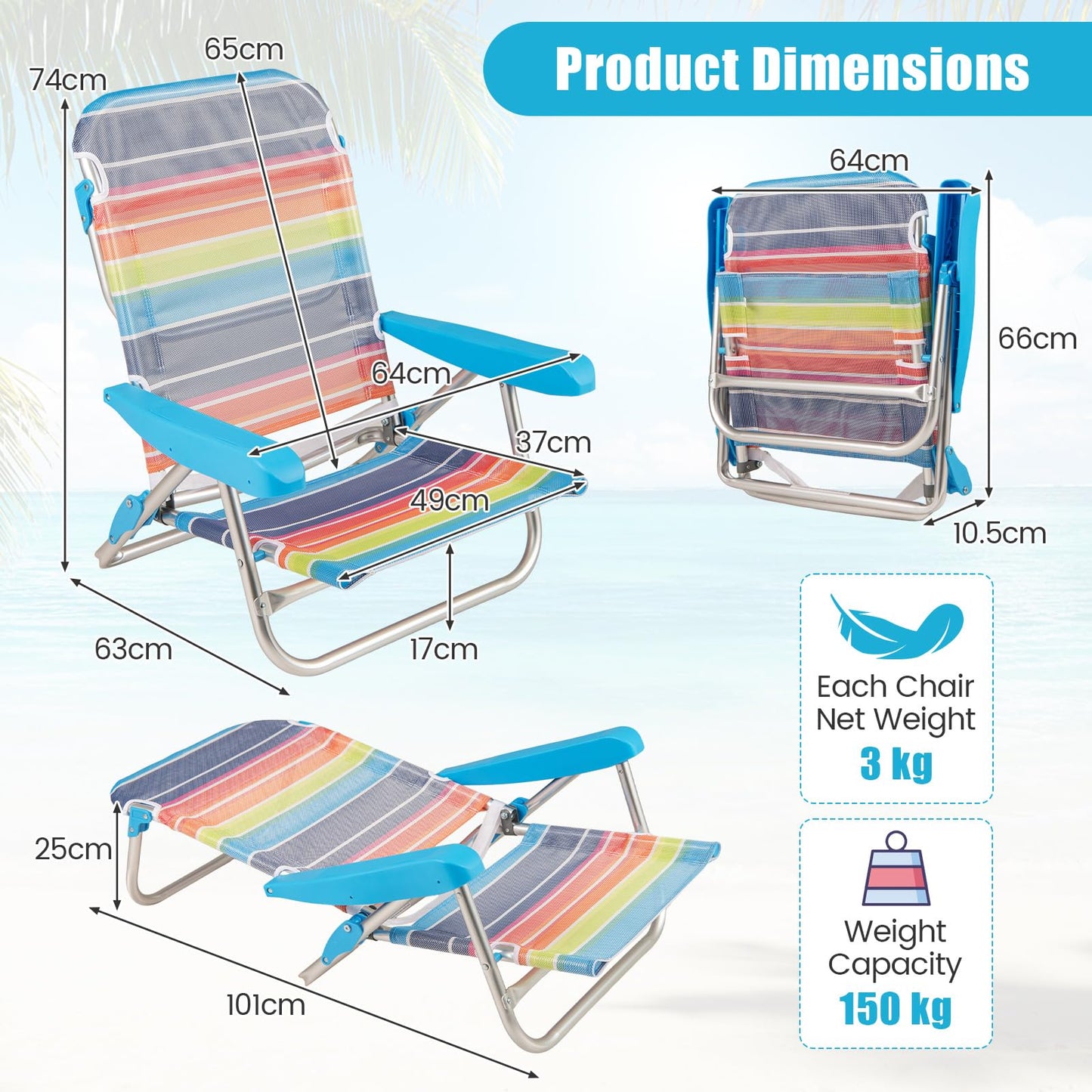 5 Adjustable Position Camping Chair with Armrests & Carry Strap