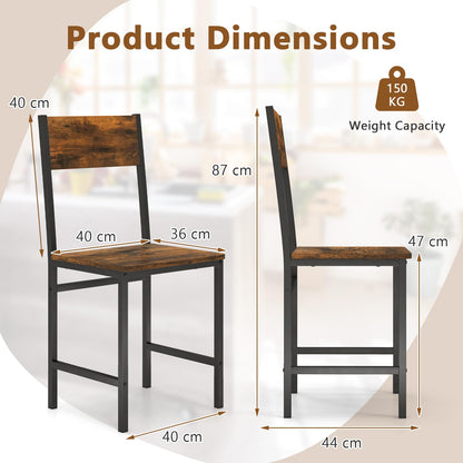 Dining Chairs Set of 2, Metal Frame Kitchen Chairs with Slanted Backrest