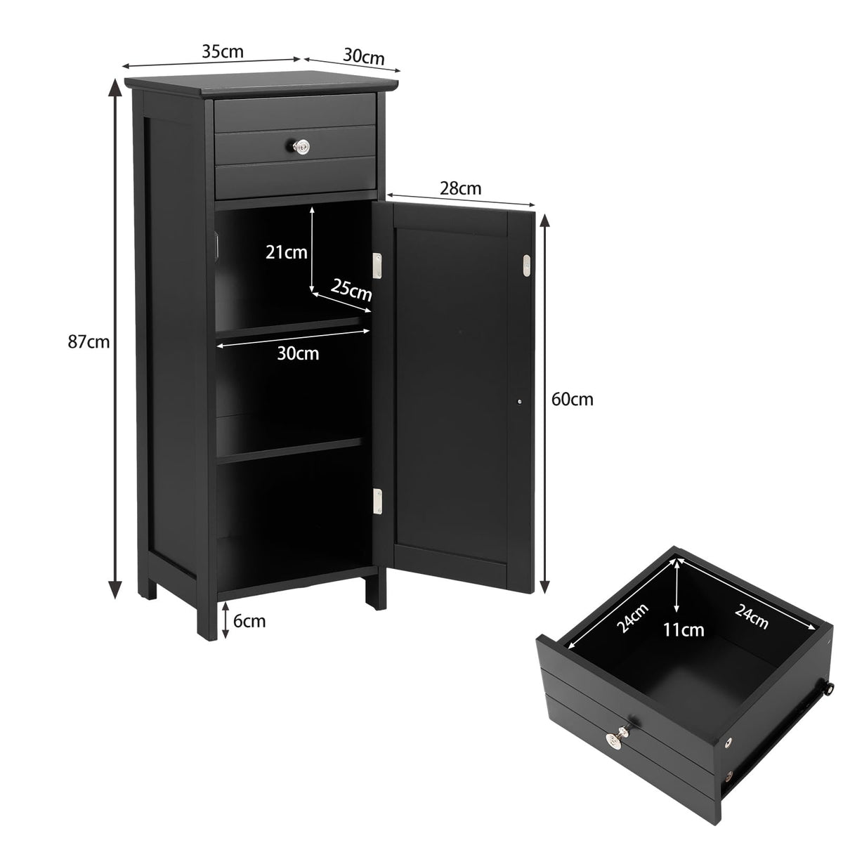 3-Tier Free-Standing Bathroom Cabinet with Drawer