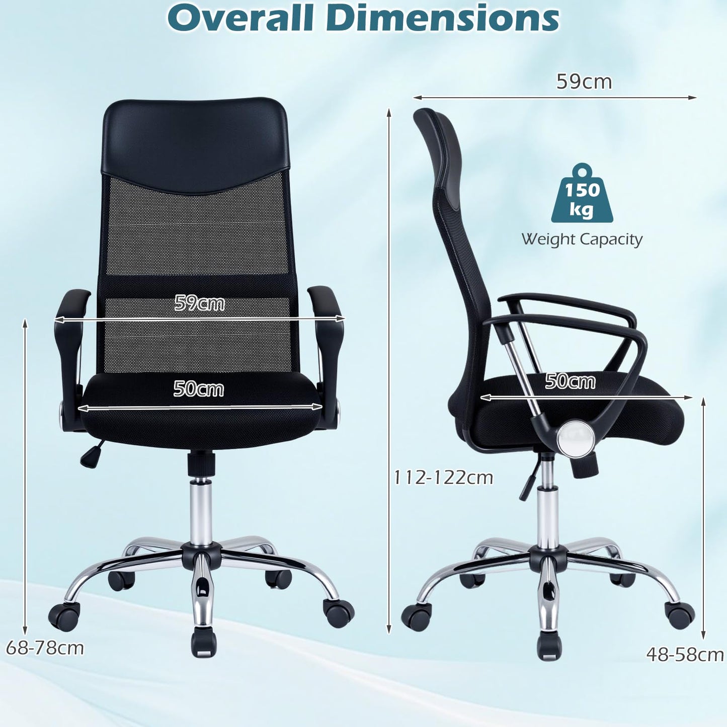 Mesh Office Chair, Height Adjustable Ergonomic Computer Desk Chairs with Casters