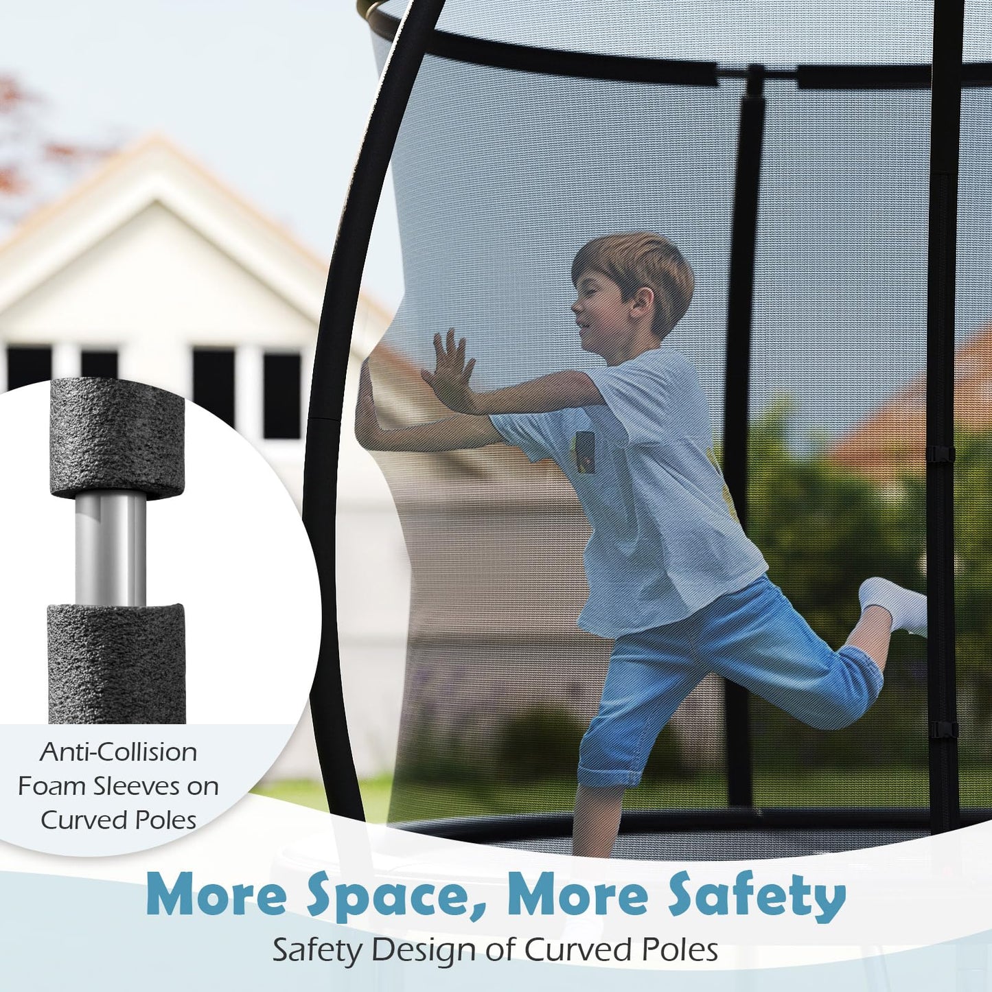 10ft Trampoline, Outdoor Rebounder Trampoline with Safety Enclosure Net and Ladder