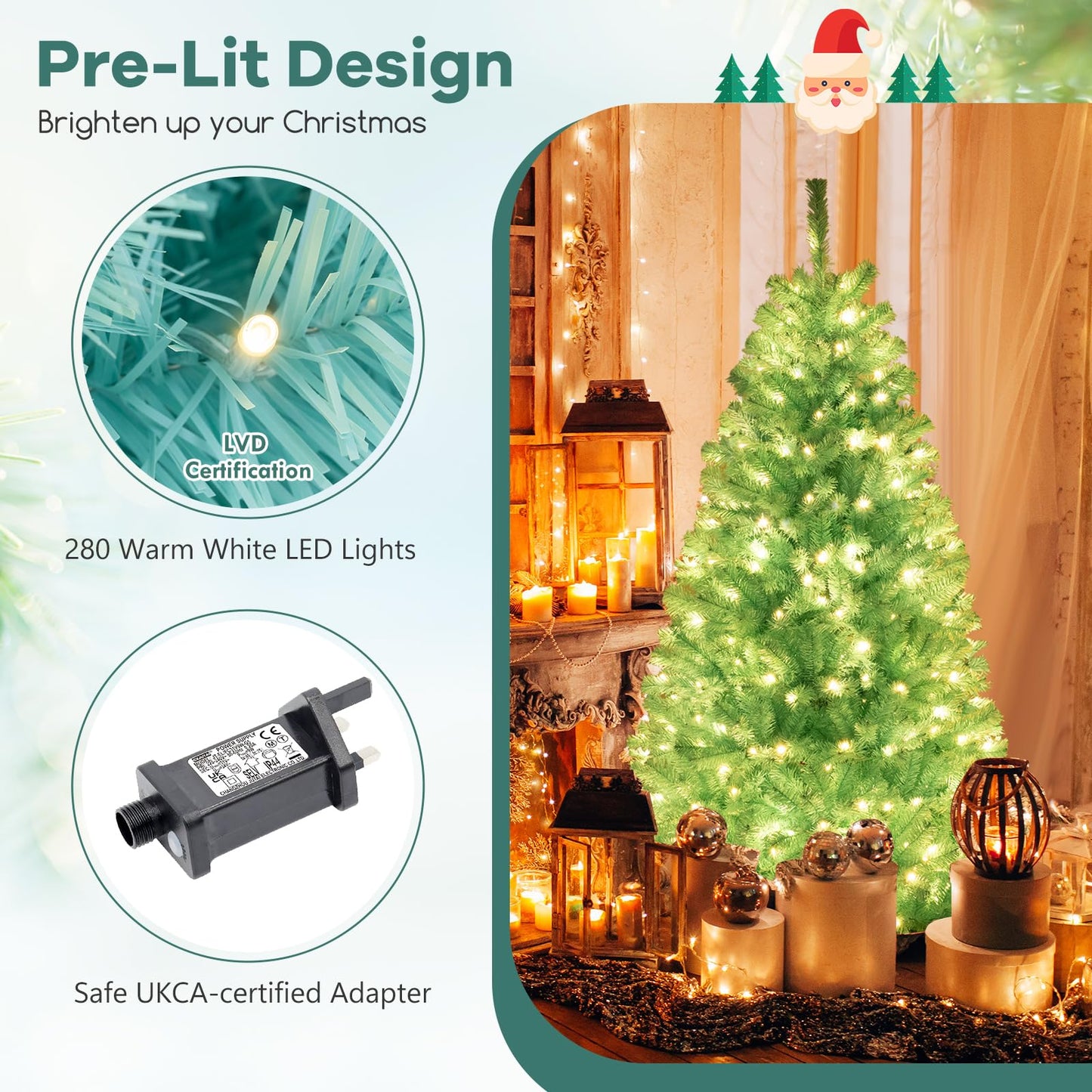 6 Feet Artificial Xmas Tree Pre-Lit with Folding Metal Stand