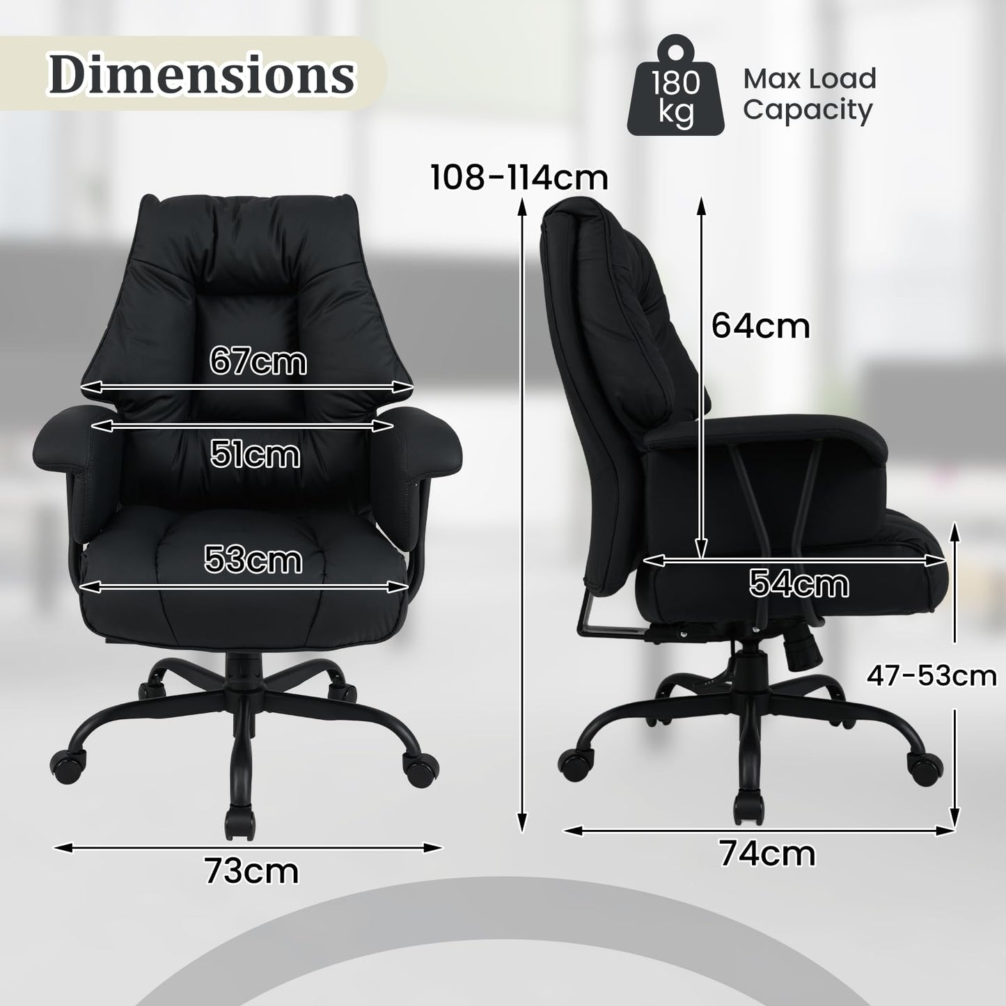 Ergonomic Office Chair with Spring Cushion Seat and Tilting Backrest