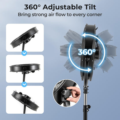 Height & 360° Tilt Adjustable Standing Floor Fan with 3 Speeds & Aluminum Blades