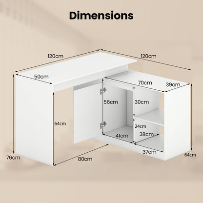 120CM Reversible Corner Writing Desk with 2-Way Cabinet