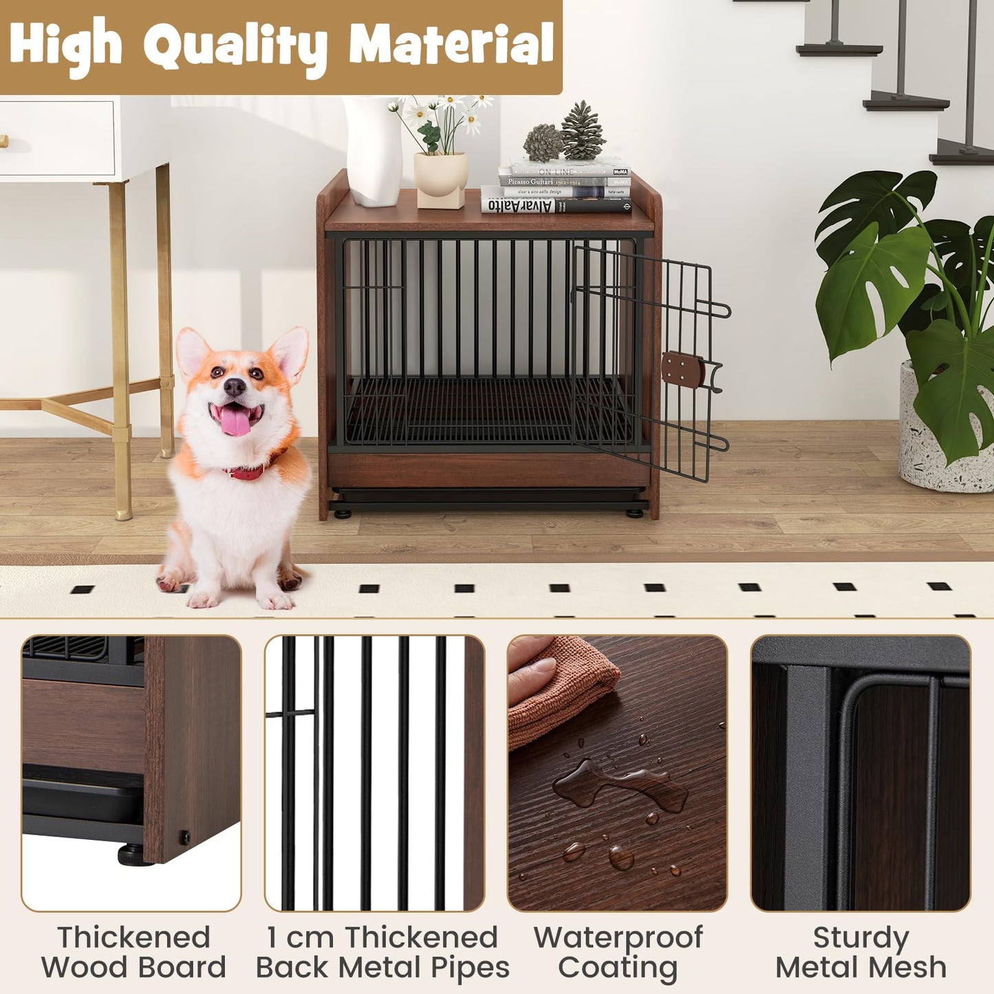 Indoor Dog Crate Furniture with Removable Tray and Lockable Door