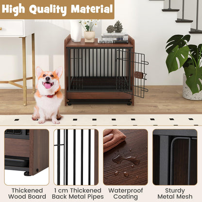 Indoor Dog Crate Furniture with Removable Tray and Lockable Door