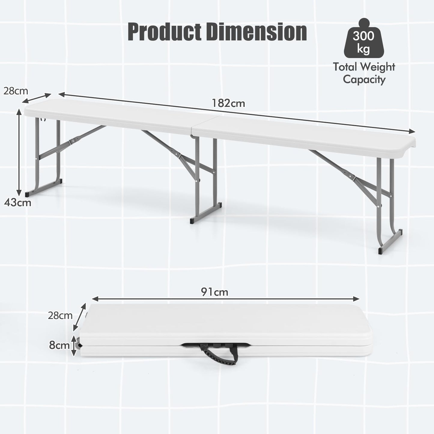 182 cm Portable Folding Plastic Bench Seat with Carry Handle