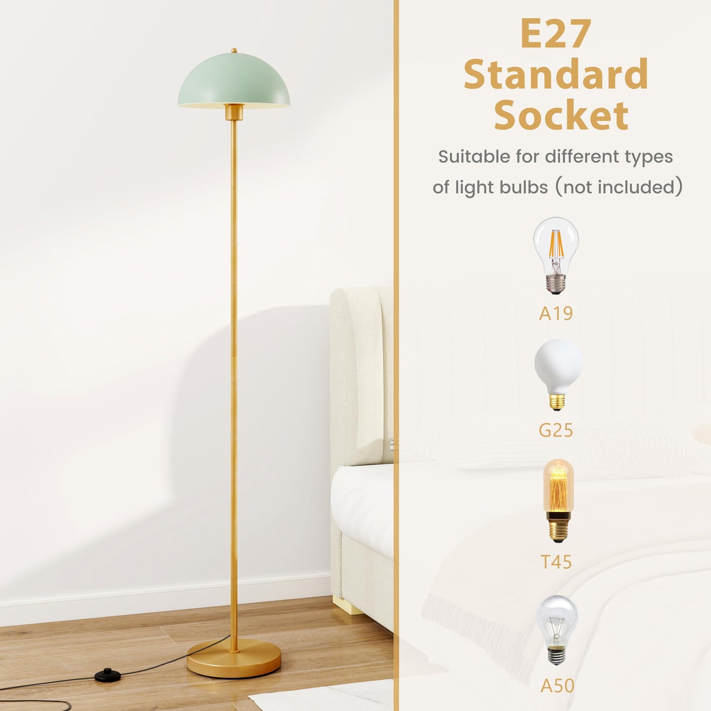 163cm Floor Lamp Standing Lamp with Shatterproof Lampshade