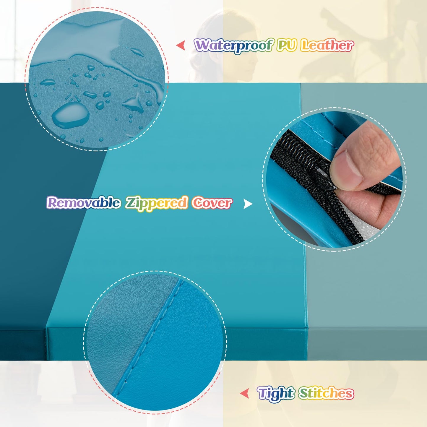 Gymnastics Mat Tri-Fold Thick Tumbling Mat with Hook and Loop Fasteners