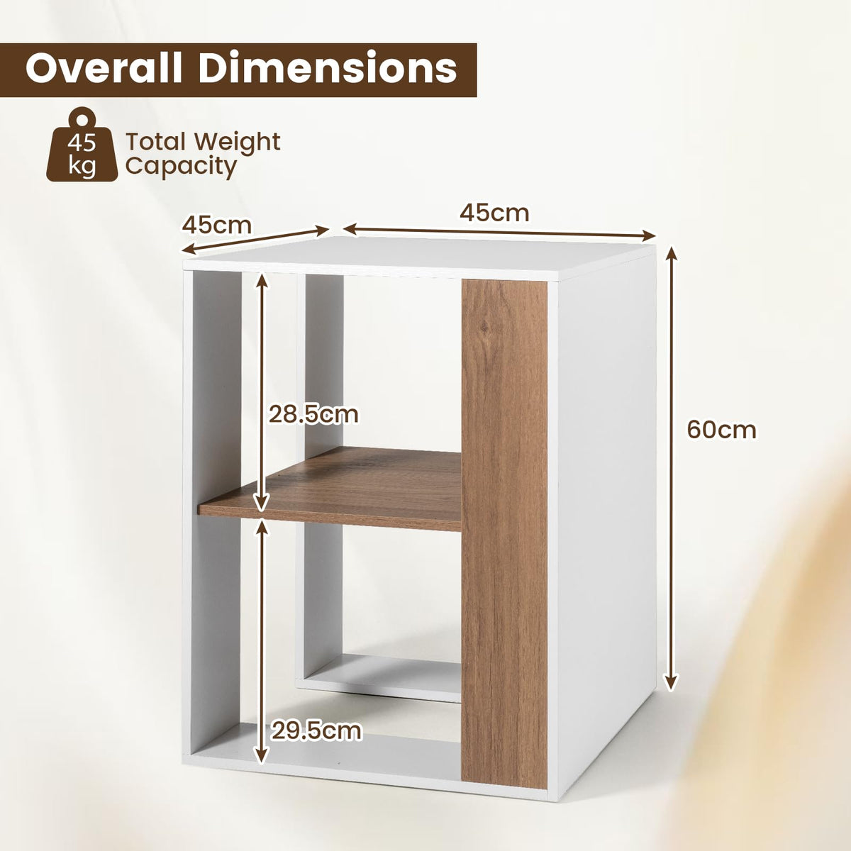 Sofa Side Table, 2-Tier Square End Table with Storage Shelf