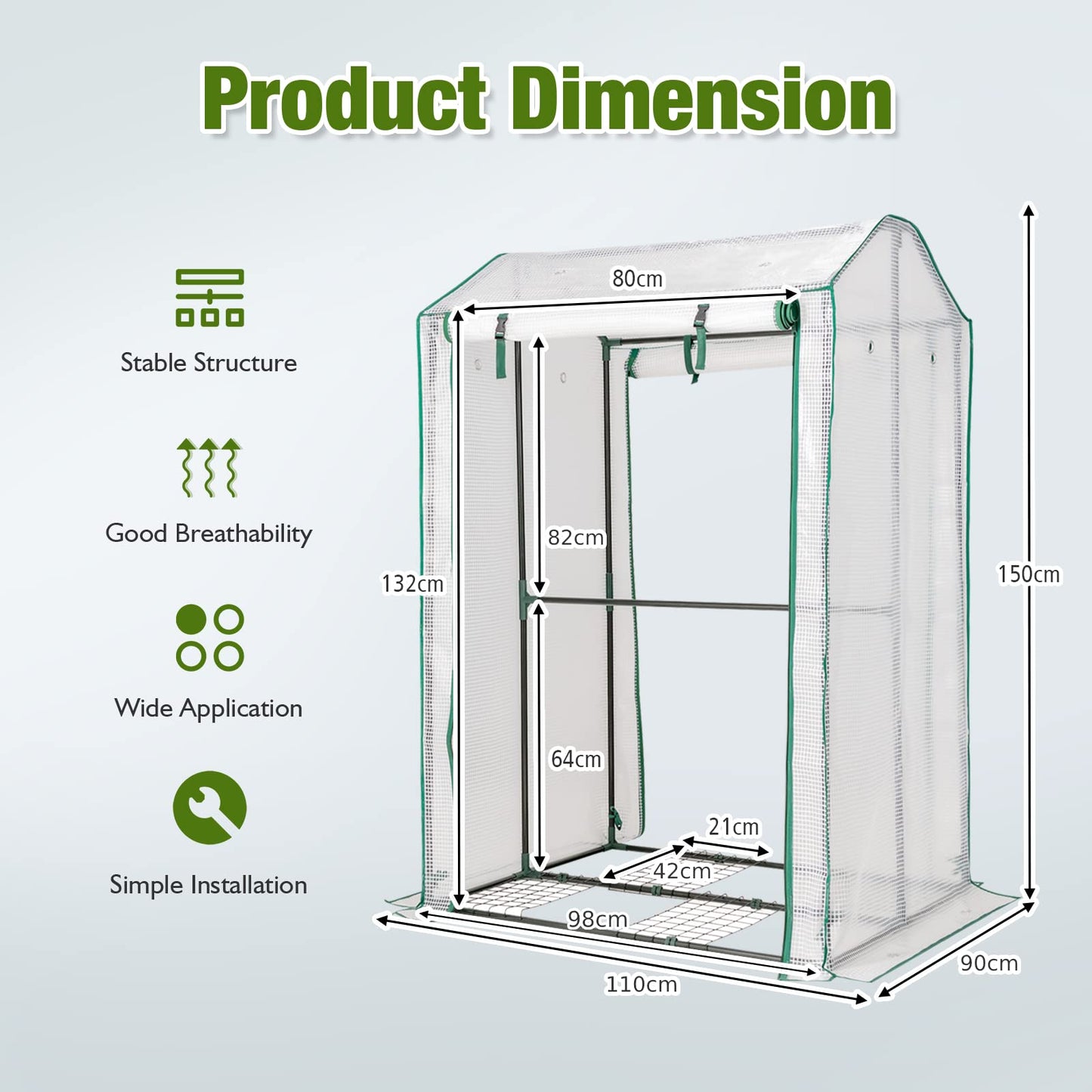 Garden Grow Green House with 4 Shelves and Roll-up Zippered Door