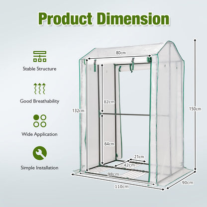 Garden Grow Green House with 4 Shelves and Roll-up Zippered Door