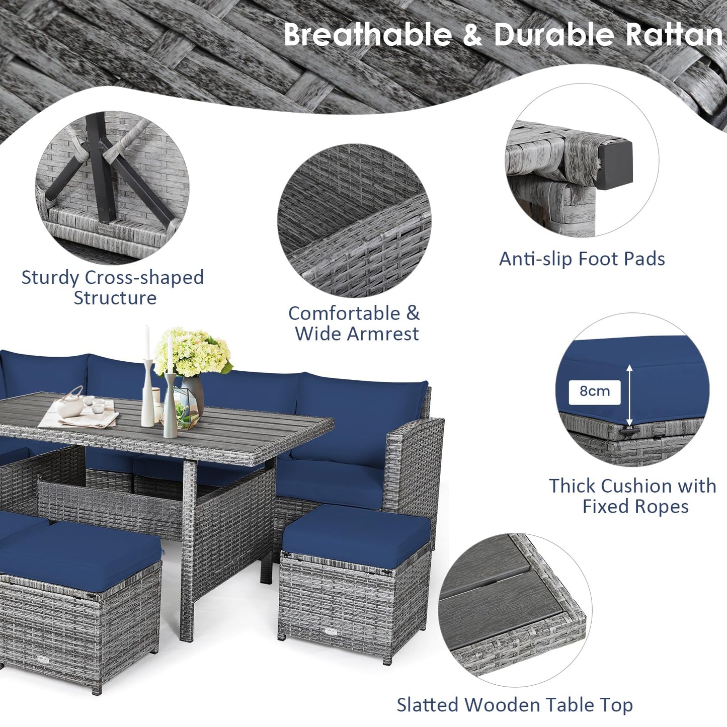 7-Piece Patio Furniture Set with Back and Seat Cushions