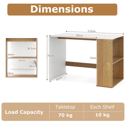 Modern Wooden Office Desk with Storage and 2 Open Shelves
