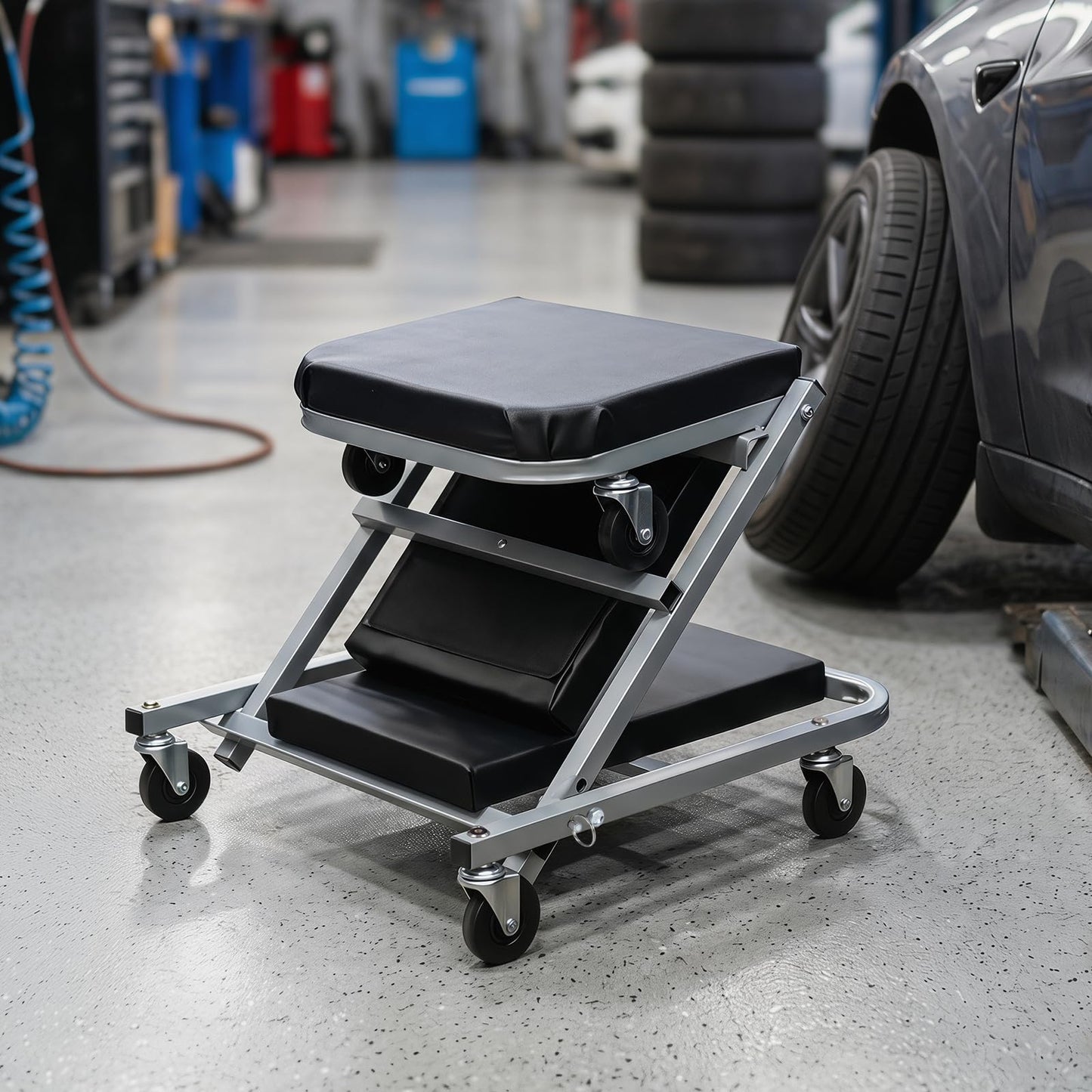 6 Rotatable Wheels, Z-Creeper Seat, Padded Mechanics Creeper Stool
