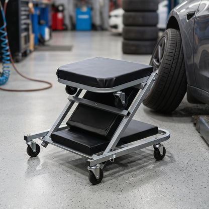 6 Rotatable Wheels, Z-Creeper Seat, Padded Mechanics Creeper Stool