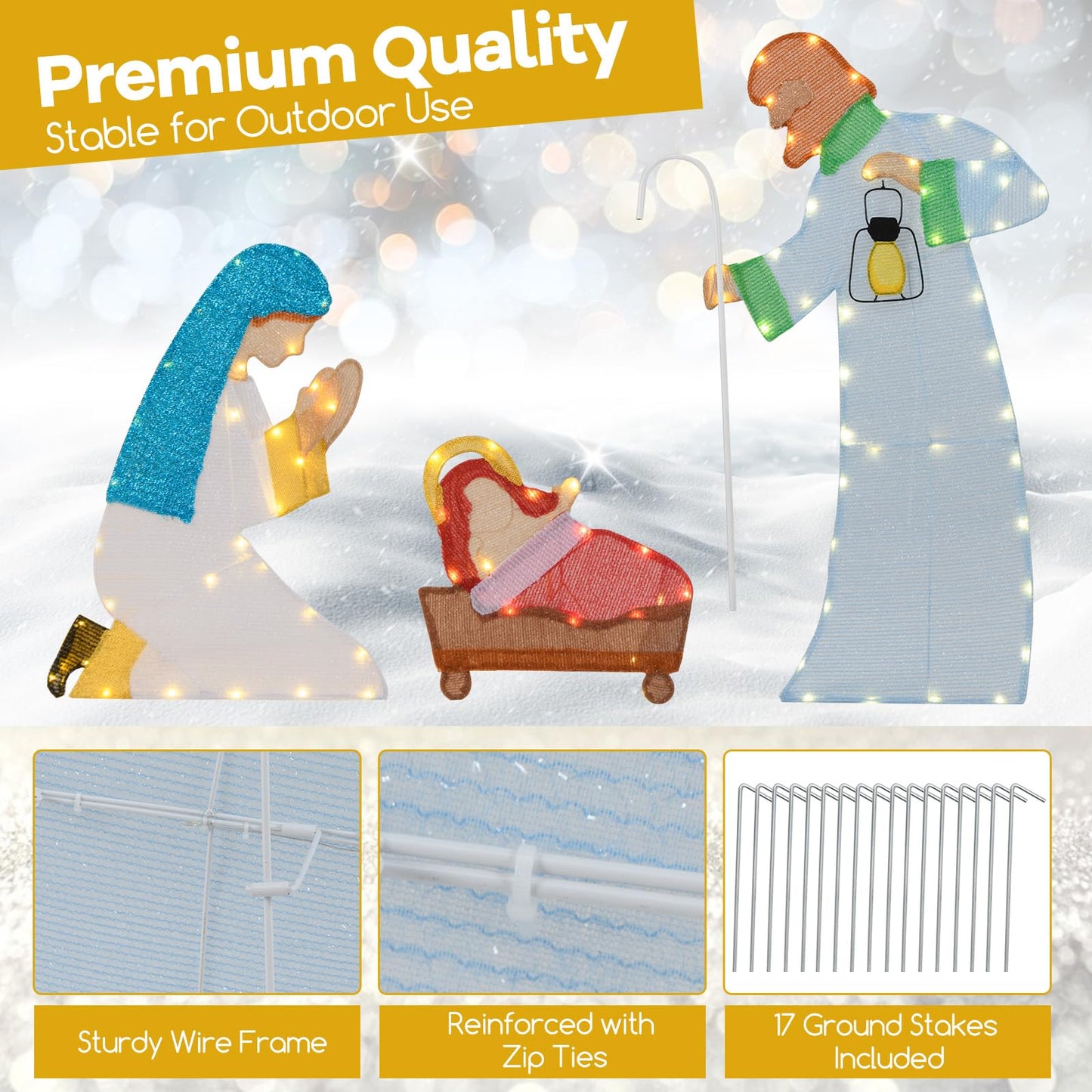 168 CM Christmas Nativity Scene with 194 LED Warm White Lights