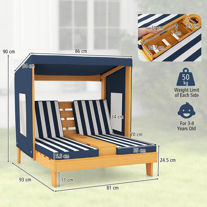 Kids Double Sun Lounger, 2-Seater Garden Lounge Chair with Canopy