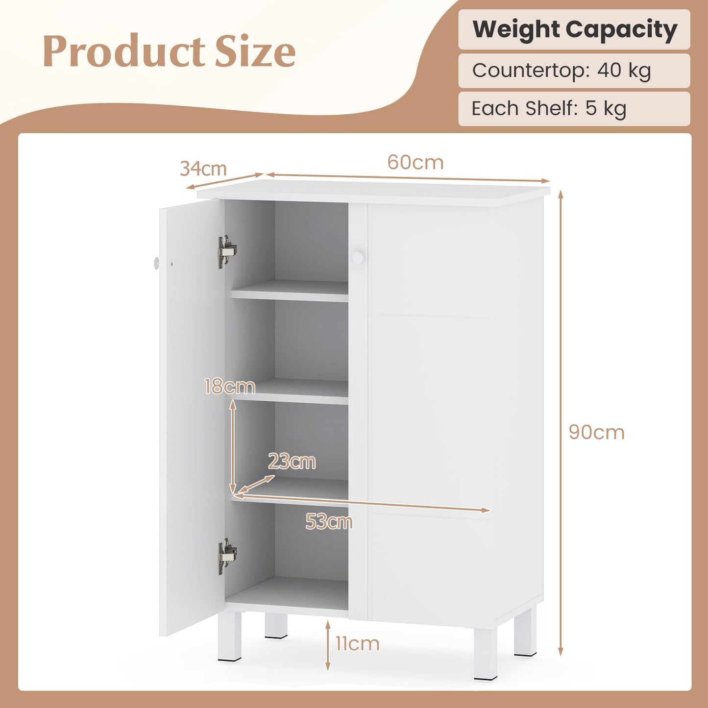 Wooden Shoe Cabinet, 4-Tier Freestanding Shoe Cupboard with 2 Doors and Removable Shelves