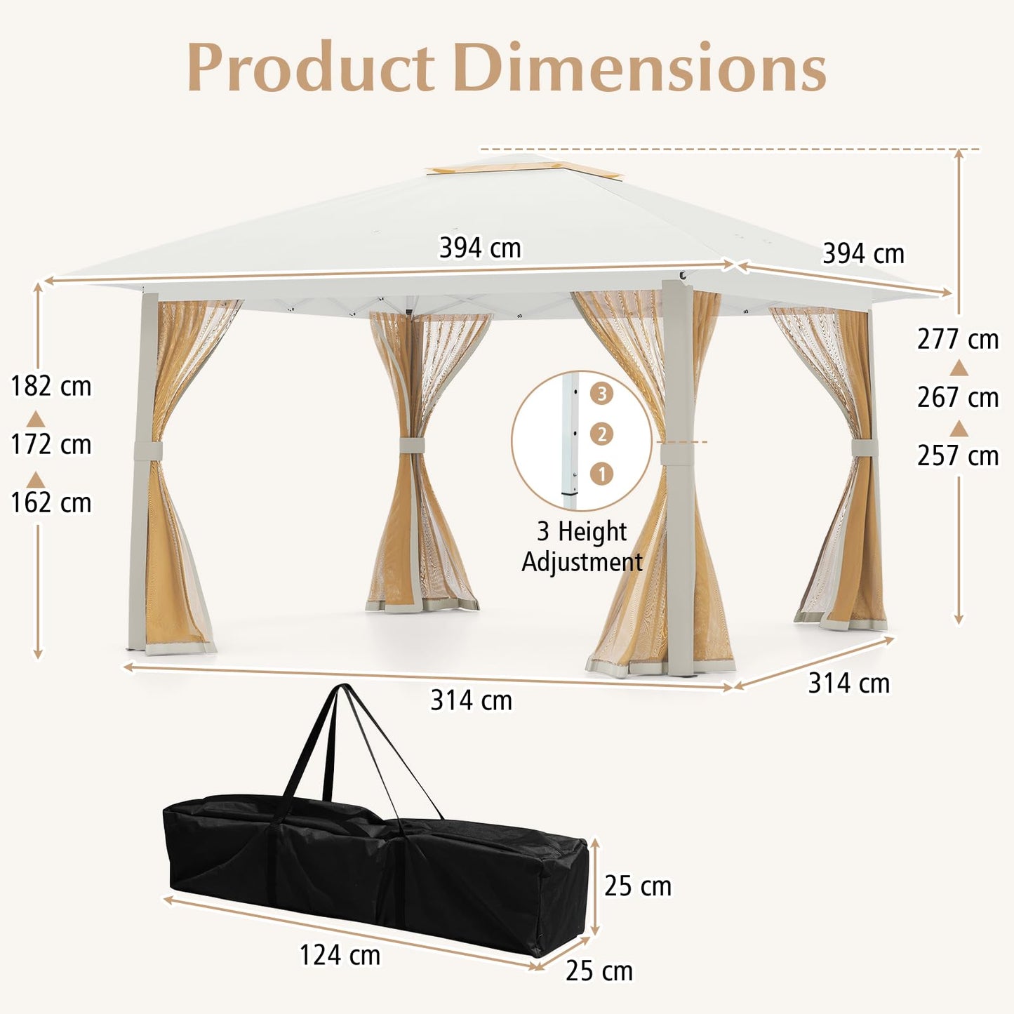 Pop up Gazebo, UPF50+ Sun-Protective Height Adjustable Pavilion Canopy Tent
