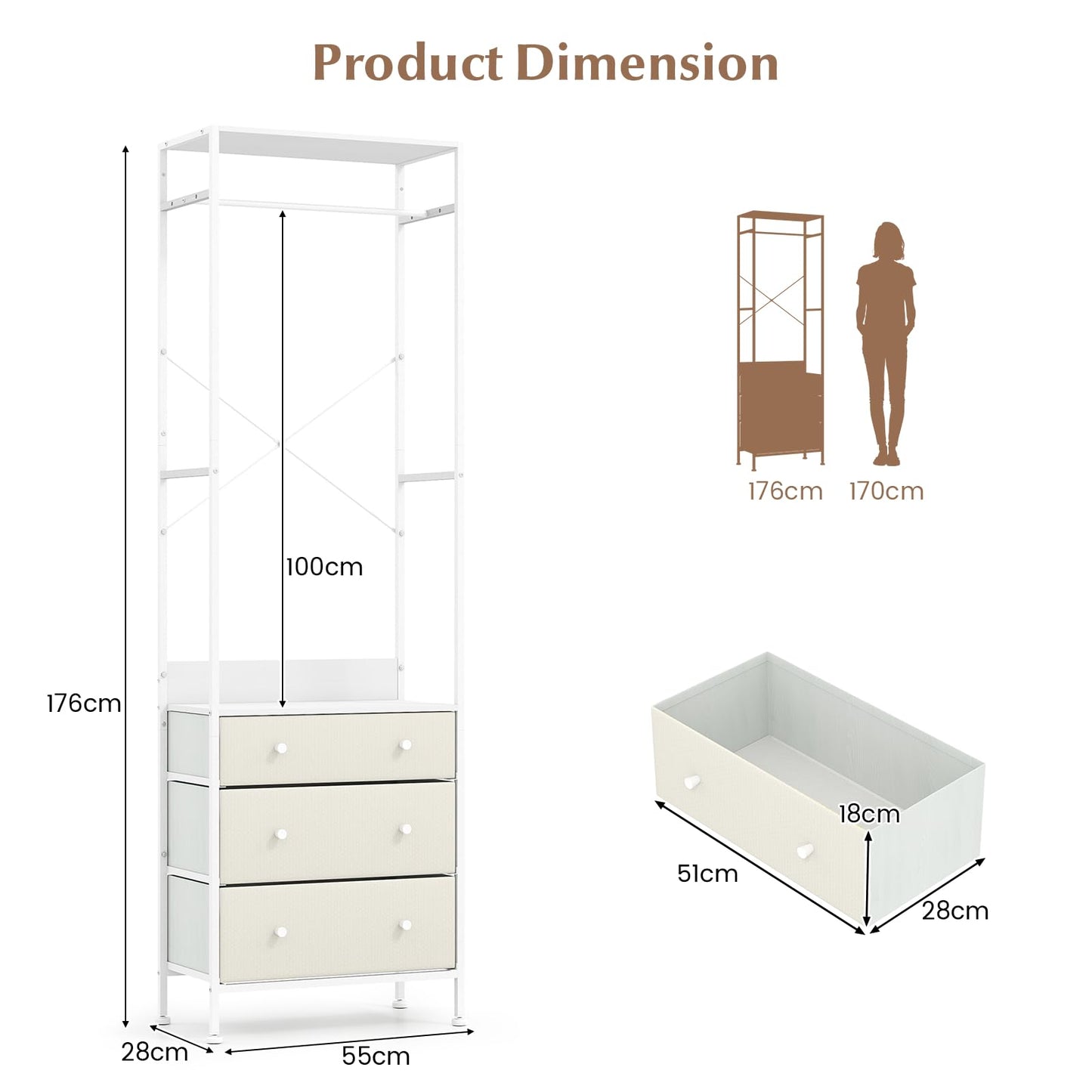 Freestanding Closet Organizer Clothes Rack with Drawers