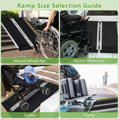 3FT Folding Portable Aluminum Ramp with Transition Plate and Reflective Warning Stickers